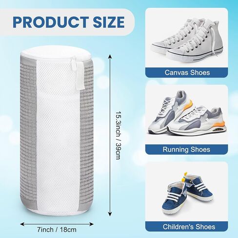 2 Pcs Shoe Washing Machine Bag, Laundry Shoe Bag for Washer and Dryer, Reusable Zipper Shoe Mesh Cleaning Bag Fluffy Fiber Inside, with Insole and Shoe Lace Pocket (Grey) in Saudi Arabia