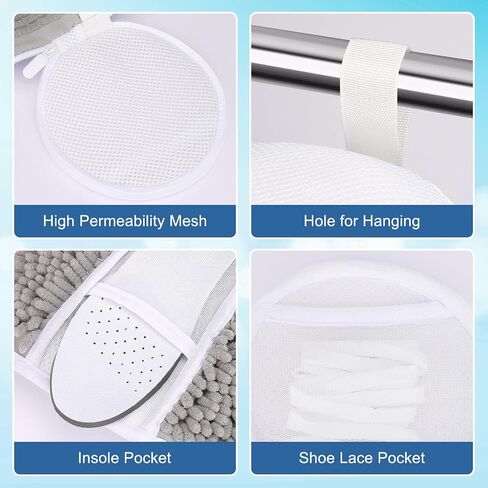 2 Pcs Shoe Washing Machine Bag, Laundry Shoe Bag for Washer and Dryer, Reusable Zipper Shoe Mesh Cleaning Bag Fluffy Fiber Inside, with Insole and Shoe Lace Pocket (Grey) in Saudi Arabia