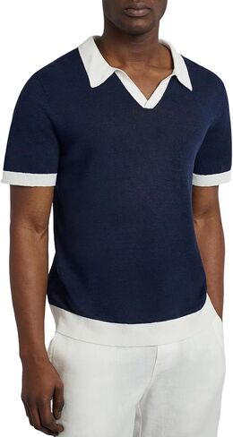 Men's Linen Johnny Collar Polo Sweater in Saudi Arabia