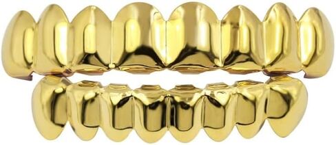 18K الذهب المطلي بالذهب 8 أعلى الأسنان 8 أسفل الأسنان الهيب هوب الأسنان Grillz + 2 قضبان صب للرجال والنساء in Kuwait