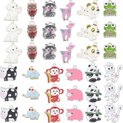 SUNNYCLUE 36Pcs Assorted Enamel Charms Gold Plated Animal Cat Panda Cow Dog Charms Pendants for Jewelry Making Necklace Earrings Bracelet Craft Findings in Saudi Arabia
