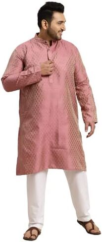 Sojanya Plus Men Jacquard Silk Maroon Design Kurta & Off-White Churidar Pajama in Kuwait
