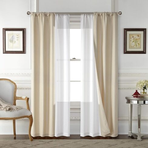 مجموعة نافذة Ways Parklane رمادية داكنة من 4 قطع ، ولوحان Jacquard ولوحان شفافان ، ستائر ذات طبقات أنيقة لغرفة المعيشة أو غرفة النوم ، 84 " in Saudi Arabia