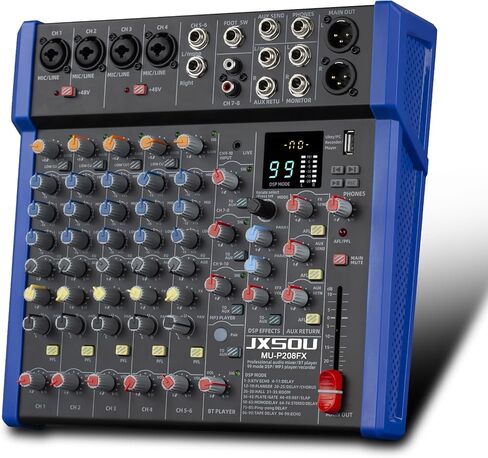 JXSOU Audio Mixer, 16-Channel DJ Mixer Bluetooth Studio Mixer with 99 DSP Effect USB Drive+48V Phantom Power, XLR Microphone Jack Professional Mixer For Karaoke Studio Streaming Recording in Kuwait