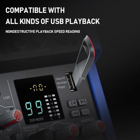 JXSOU Audio Mixer, 16-Channel DJ Mixer Bluetooth Studio Mixer with 99 DSP Effect USB Drive+48V Phantom Power, XLR Microphone Jack Professional Mixer For Karaoke Studio Streaming Recording in Kuwait