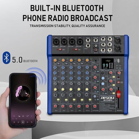 JXSOU Audio Mixer, 16-Channel DJ Mixer Bluetooth Studio Mixer with 99 DSP Effect USB Drive+48V Phantom Power, XLR Microphone Jack Professional Mixer For Karaoke Studio Streaming Recording in Kuwait