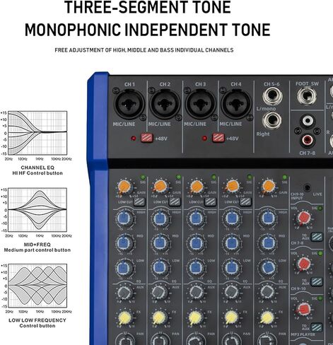 JXSOU Audio Mixer, 16-Channel DJ Mixer Bluetooth Studio Mixer with 99 DSP Effect USB Drive+48V Phantom Power, XLR Microphone Jack Professional Mixer For Karaoke Studio Streaming Recording in Kuwait