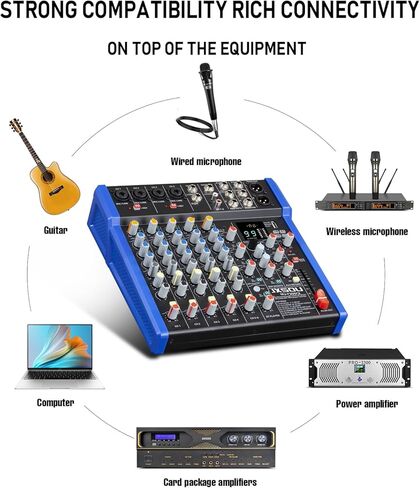 JXSOU Audio Mixer, 16-Channel DJ Mixer Bluetooth Studio Mixer with 99 DSP Effect USB Drive+48V Phantom Power, XLR Microphone Jack Professional Mixer For Karaoke Studio Streaming Recording in Kuwait