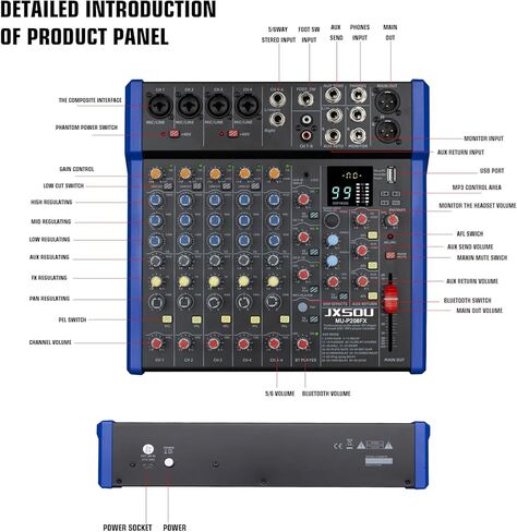 JXSOU Audio Mixer, 16-Channel DJ Mixer Bluetooth Studio Mixer with 99 DSP Effect USB Drive+48V Phantom Power, XLR Microphone Jack Professional Mixer For Karaoke Studio Streaming Recording in Kuwait