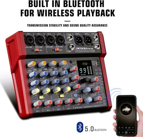 JXSOU Audio Mixer, 16-Channel DJ Mixer Bluetooth Studio Mixer with 99 DSP Effect USB Drive+48V Phantom Power, XLR Microphone Jack Professional Mixer For Karaoke Studio Streaming Recording in Saudi Arabia