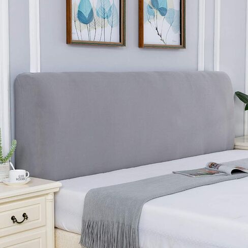 Z&WTOGFEV Stretch Headboards Cover Slipcover Backrest Cover All-Inclusive Headboards for Beds Cover Protective Wood Leather Bed Dust Cover Curved (Light Grey,Queen 59-67in) in Saudi Arabia