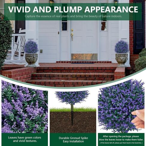 23.6'' Faux Lavender Topiaries Set of 2 with Ground Spikes for Spring Front Porch Decor, Fake Bushes UV Resistant,Artificial Shrubs Outdoor Plants for Easter Decorations for Home in Saudi Arabia