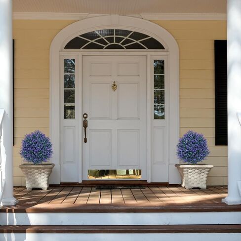 23.6'' Faux Lavender Topiaries Set of 2 with Ground Spikes for Spring Front Porch Decor, Fake Bushes UV Resistant,Artificial Shrubs Outdoor Plants for Easter Decorations for Home in Saudi Arabia