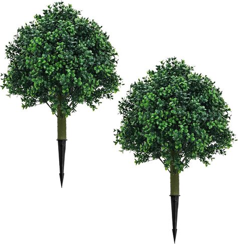23.6'' Faux Lavender Topiaries Set of 2 with Ground Spikes for Spring Front Porch Decor, Fake Bushes UV Resistant,Artificial Shrubs Outdoor Plants for Easter Decorations for Home in Saudi Arabia