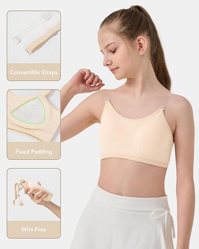 ساليا فتاة تدريب حمالة صدر للفتيات 10-16 مع حشوة ثابتة ، حمالات الفتيات للمراهقين مع اثنين من أزواج من الأشرطة الصافية القابلة للاستبدال in Kuwait