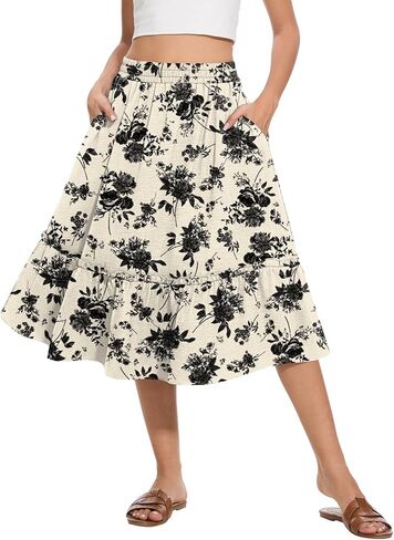 Women's High Waist Midi Skirts Summer Flowy Tiered Skirt with Pockets in Saudi Arabia