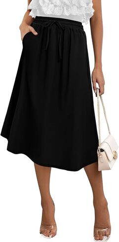 Angerella Womens Skirt Midi High Waist A-Line Casual Floral Print Trendy Bohemia Work Elegant with Pockets in Kuwait