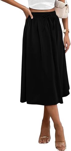 Angerella Womens Skirt Midi High Waist A-Line Casual Floral Print Trendy Bohemia Work Elegant with Pockets in Kuwait