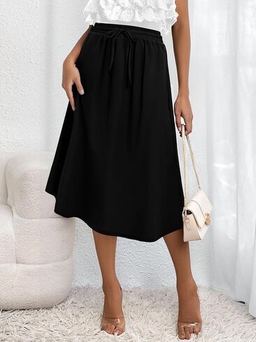 Angerella Womens Skirt Midi High Waist A-Line Casual Floral Print Trendy Bohemia Work Elegant with Pockets in Kuwait