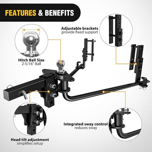 Nilight 1200 lbs Round Bar Weight Distributing Hitches Kit with Interchangeable Spring Bars and Sway Control, 2-in Solid Steel Shank, 2-5/16 in Alloy Steel Ball in Saudi Arabia