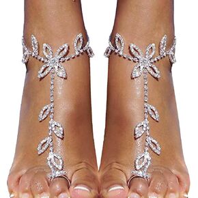 1PAIR Summer Beach Leaf Leaf Barefoot Sandals سلسلة قدم مع أخمص القدمين حلقة بوهو كرستال كرستال سوار الزفاف الزفاف المجوهر