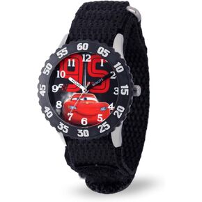 Disney Kids' W001586, Cars Lightning McQueen Stainless Steel Watch, Black Nylon Band