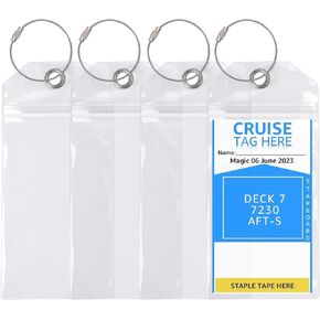 Waterproof and Reusable Cruise Luggage Tag Holders - 4 Pack for Carnival, NCL, Princess, MSC, Royal Caribbean and More | Durable Clear Bag Tags | Travel Must-Have for 2025 Cruises