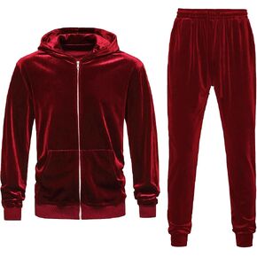 KISSQIQI Mens 2 Pieces Velour Tracksuits Velvet Outfits Sweatsuits Jogging Sport Suits Jacket Pants hooded Tracksuit in Saudi Arabia