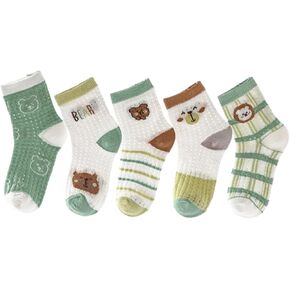 Toddler Girl Mid Calf Socks Cartoon Soft Breathable Thin Cool Ruffle Mesh Socks 5 Pairs