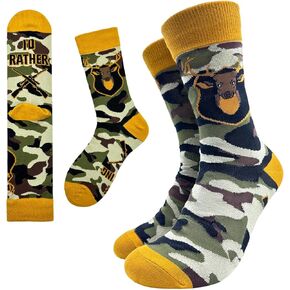 I'D Rather Be Hunting Novelty Hunting Funny Breathable Printed Cotton Socks, Unisex Cozy Knitted Crew Socks, Gifts for Outdoor Lovers Hunters Teen Boys Camping Hiking Son Wife Husband Dad Boyfriend