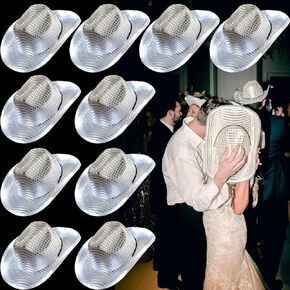 10 أجهزة كمبيوتر زفاف تضيء قبعة رعاة البقر LED Cowboy Hat Light