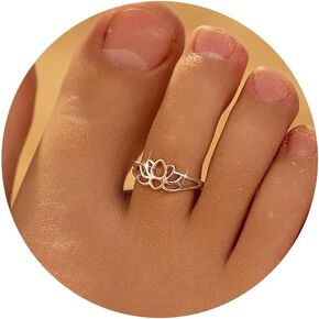 LOVECOM 925 Sterling Silver lotus Flower Toe Rings for Women Retro Adjustable Open Lotu Froral Hope Band Toe Ring Summer Beach Foot Birthday Jewelry Gifts for Mom Daughter