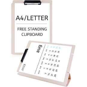 Pink Free Standing Clipboard and Desktop Stand with Adjustable Buckles Easel Back - Foldable Stand and Document Holder for School, Office and Business Use (9 x 13 inches)