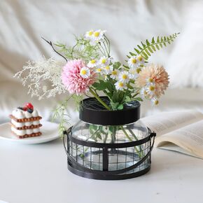 Vintage Glass Farmhouse Vase for Flowers, Rustic Lantern vase, Living Room, Kitchen,Home Decor,Centerpieces Decoration for Floral Arrangement,Housewarming Hostess Gift.（Large 8.1''H）