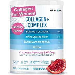 Marine Collagen Powder Supplement - Type I Hydrolyzed Marine Collagen Peptides, Protein, Biotin, Hyaluronic Acid, Vitamin C, Vital Antioxidants - Skin Supplements for Women - Pomegranate, 9.7oz