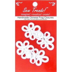 Chinese Frogs Button Closures Hook & Eye Fastener - Sewing Quilting Renaissance Dance Hawaiian Bridal Costumes Outfit Drapery Home Decor-WHITE -Five Loops Design - 2 Pairs/pk. - #FG4755W