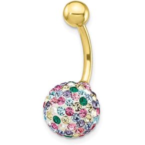 Solid 10K Yellow Gold Multi-Color Crystal Ball Belly Dangle
