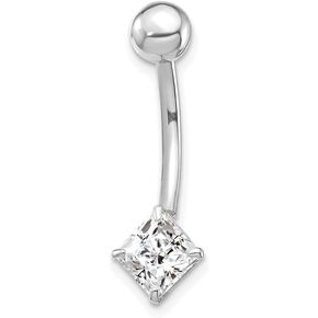 Solid 10K White Gold 5mm Square Cubic Zirconia CZ Belly Dangle