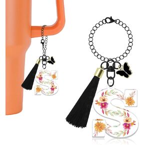 Oubaka Letter Charm Accessories for Stanley Cup, Butterfly Tassel Initial Chain Cute Initial Letter Charms for Backpacks