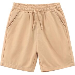 Spring&Gege Boys Linen Shorts Casual Pull-On Elastic Waist Drawstring Summer Beach Shorts