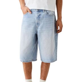Baggy Jeans Shorts for Men Wide Leg Mid Jean Shorts Zipper Hip Hop Shorts with Pockets Streetwear