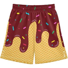 Vigtro Ice Cream Boys Shorts Shorts Athletic Gym Shorts مرنة الخصر مع جيوب ، رياضة الصيف في الهواء الطلق أطفال المنزل 7-15Y