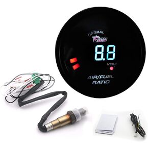 GoolRC Digital Air Fuel Ratio Gauge Kit 12V 2 in 1 Meter 52MM Narrowband Car Volmeter with O2 Oxygen Sensor Car Modification Accessories, Black