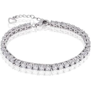 10.8 CT Cubic Zirconia Classic Tennis Bracelet, 4mm CZ Tennis Bacelet 18k White Gold Plated for Women and Men (6.5‘’- 8.5‘’)
