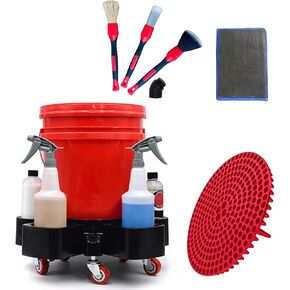 5 Gallon Bucket Dolly for Car Washing, Construction, with Rolling Swivel Caster&Bucket Insert&Clay Mitt&Detailing Brushes Set,Not Include Bucket &Spray Bottle