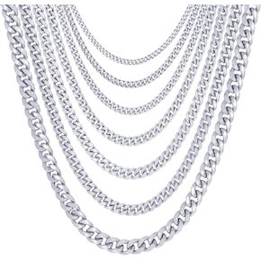 Nuragold 10K REAL WHITE GOLD MIAMI CUBAN CURN NEURCLACE 16 "-30" (3mm-9mm) المجوهرات الإيطالية للرجال والنساء