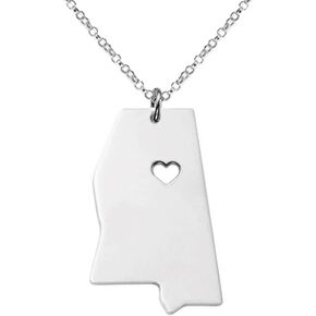 Art Attack Stainless Steel I Love Mississippi Necklace, Magnolia Hospitality State Heart Map Pendant (Silver)