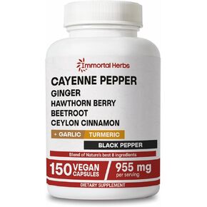 كبسولات الفلفل Cayenne مع الثوم ، والزنجبيل ، والزواق ، والكركم ، والقرفة ، وجذر البنجر ، ومستخلص الفلفل الأسود ، 150 كبسولات كايين ، ومكملات كبخاخة خالية