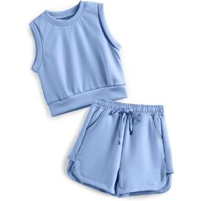 Girls 2 Piece Outfits 2025 Trendy Clothes Summer Cute Sleeveless Tops Shorts Clothing Sets Activewear in Kuwait