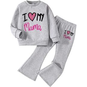 Toddler Girl Clothes-Letter Print Crew Neck Sweatshirt and Flared Pants Set-Little Girls Outfit Size (3-7 T)